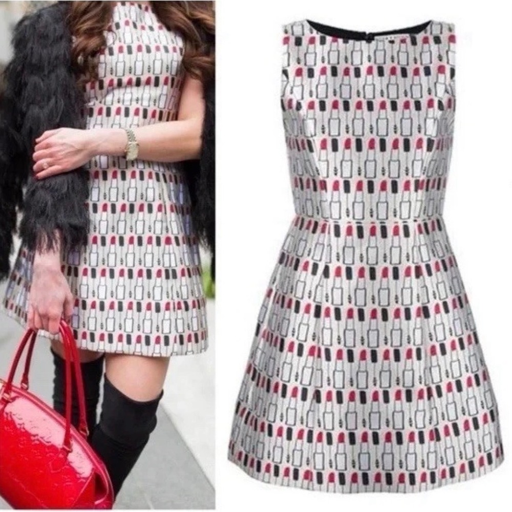 Alice + Olivia Lindsey Lipstick Print Mini Dress Size 0 Structured Jacquard